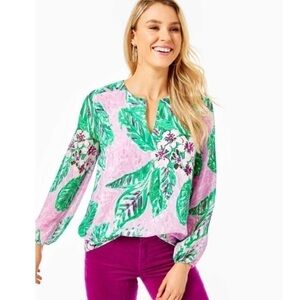 Lilly Pulitzer Aaron Silk Top Magnolia Lilac Leidees Night Size XS NEW